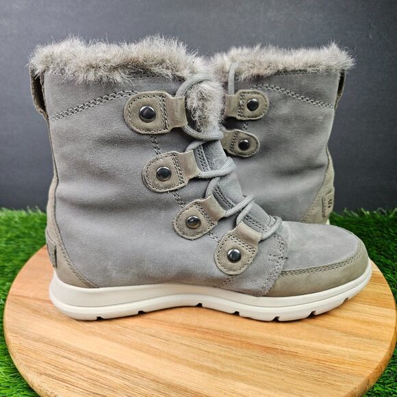Sorel Winter Boots Womens Size 7.5 Explorer Joan Gray Suede Faux Fur NL3039-052 - Picture 8 of 11